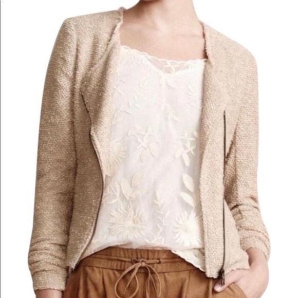 Anthropologie Cartonnier Gold Shimmer Asymmetrical Full-Zip Jacket Blazer Small - Picture 11 of 12